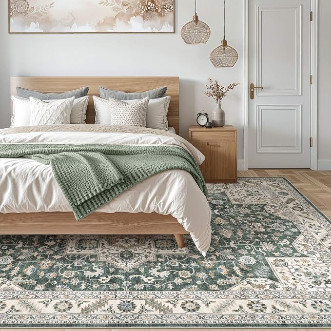 cotiled 8x10 Area Rug for Living Room, Traditional, Vintage Green | Soft - Image 7