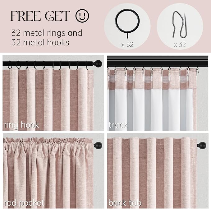 Topfinel Dusty Pink Linen Blackout Curtains 90 Inch Length 2 Panels - Image 4