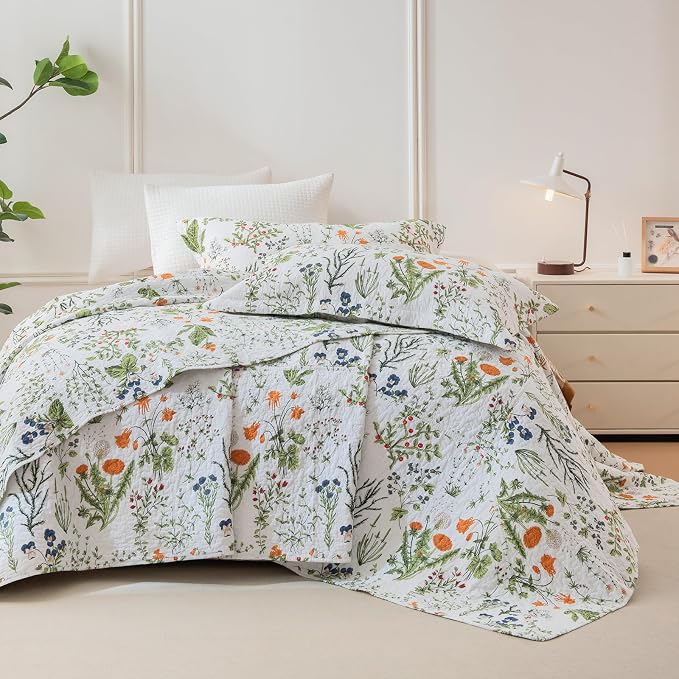 QSH 3Pcs Oversized King Quilt Set, 100% Cotton Floral Bedspreads Bedding - Image 9