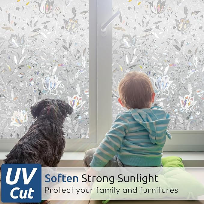rabbitgoo Window Privacy Film, Stained Glass Cling, Tulip 23.6" x 157.4" | - Image 2
