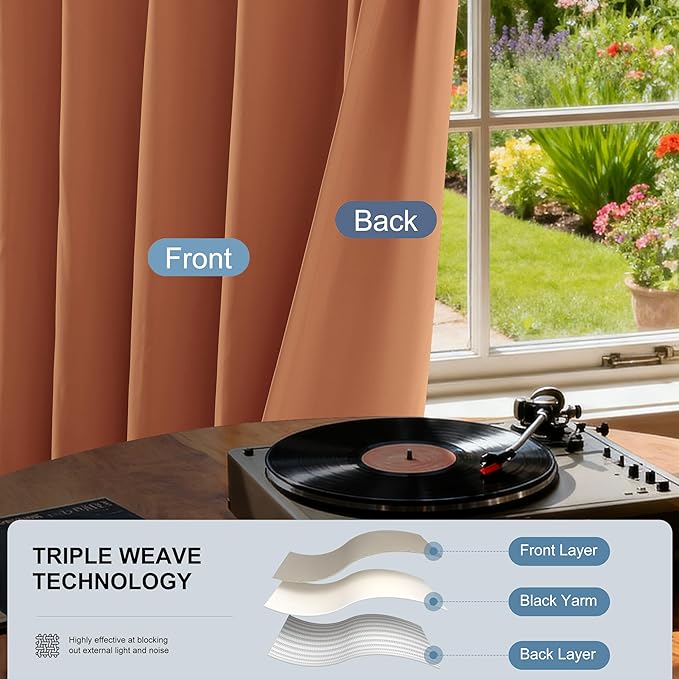 Etherealveil Terracotta Pinch Pleated Blackout Curtains 2 Panels 60"x90" | Back - Image 2