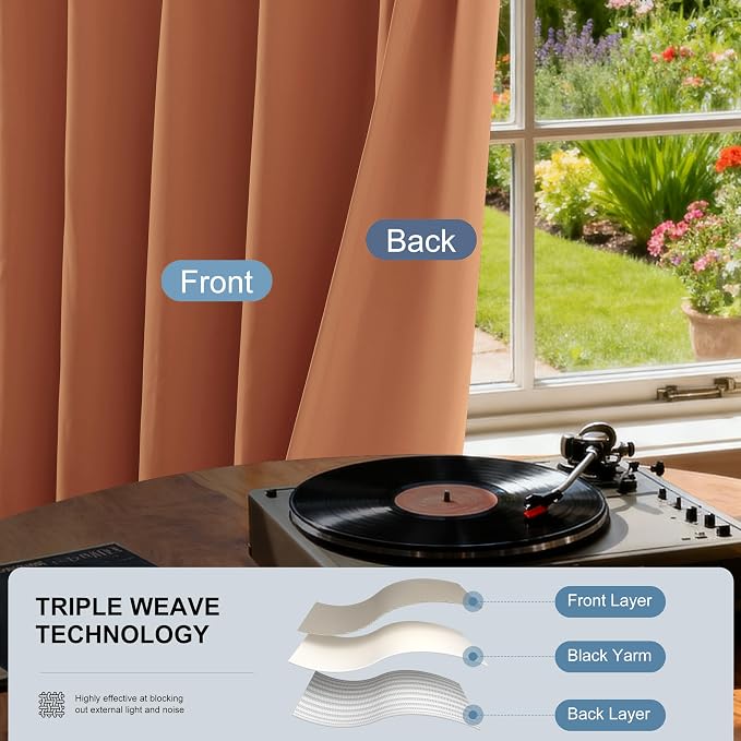 Etherealveil Terracotta Pinch Pleated Blackout Curtains 2 Panels 40"x108" | - Image 3