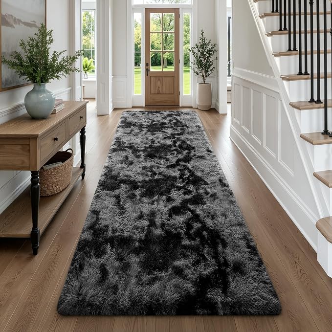 Deerhoo 3x8 Runner Rugs for Long Hallway Bedroom Kitchen, Dark Grey | Tie-Dyed by Deerhoo