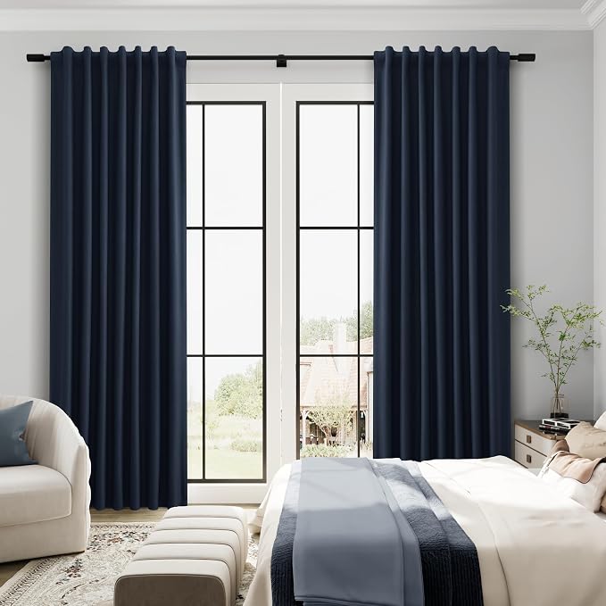Navy Blue 100% Blackout Linen Curtains - Image 5