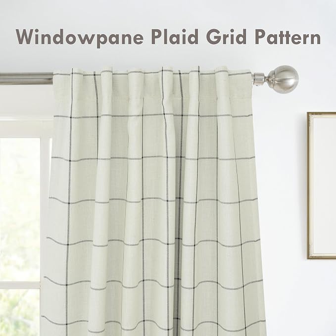 DriftAway 100% Blackout Plaid Linen Curtains 96 Inches Long 2 Panels Black | - Image 5