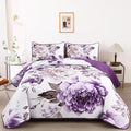 WONGS BEDDING Floral Quilt Set Purple Queen, Quilted Printed Lightweight by WONGSBEDDING