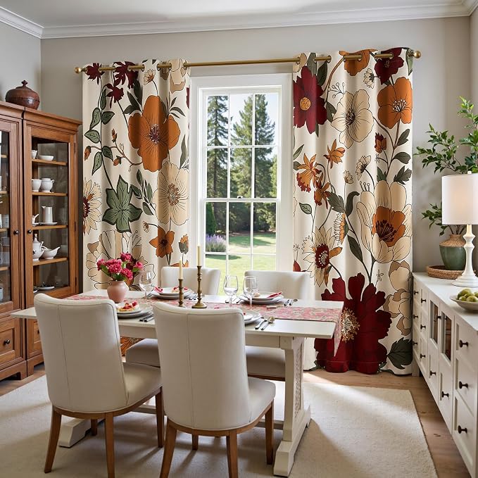 jinchan Beige Boho Floral Blackout Curtains 102 Inch Grommet 2 Panels | Room - Image 9