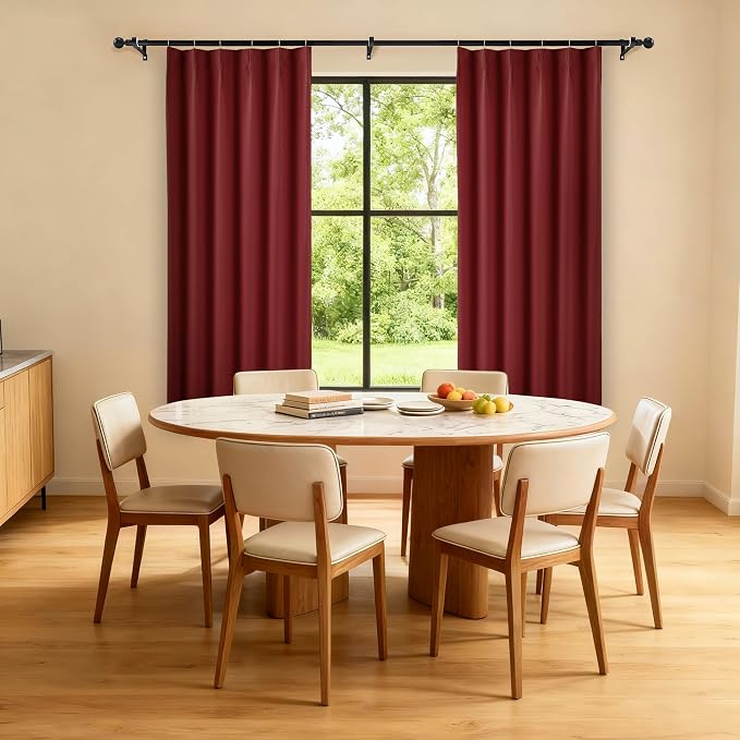 Etherealveil Wine Red Pinch Pleated Blackout Curtains 2 Panels 40"x72" | Back - Image 2