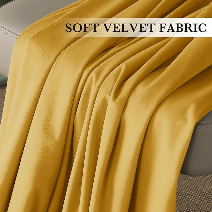 RYB HOME Mustard Yellow Velvet Curtains 84 inches - Image 4
