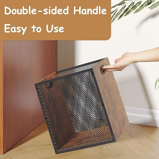 Huxitocan Retro Office Trash Can, Iron and Wood Combination Bedroom Garbage Can - Image 8