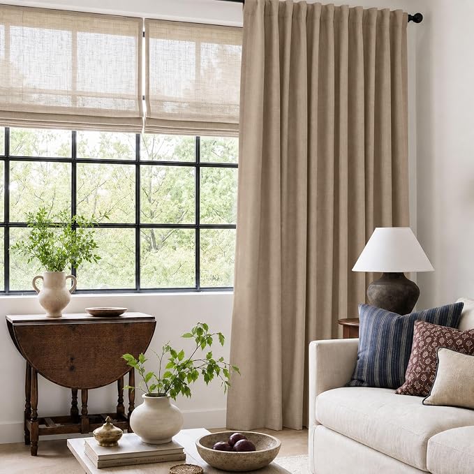 Linen Textured Blackout Sliding Door Curtains 84 Inches Long, Copper Brown | - Image 6