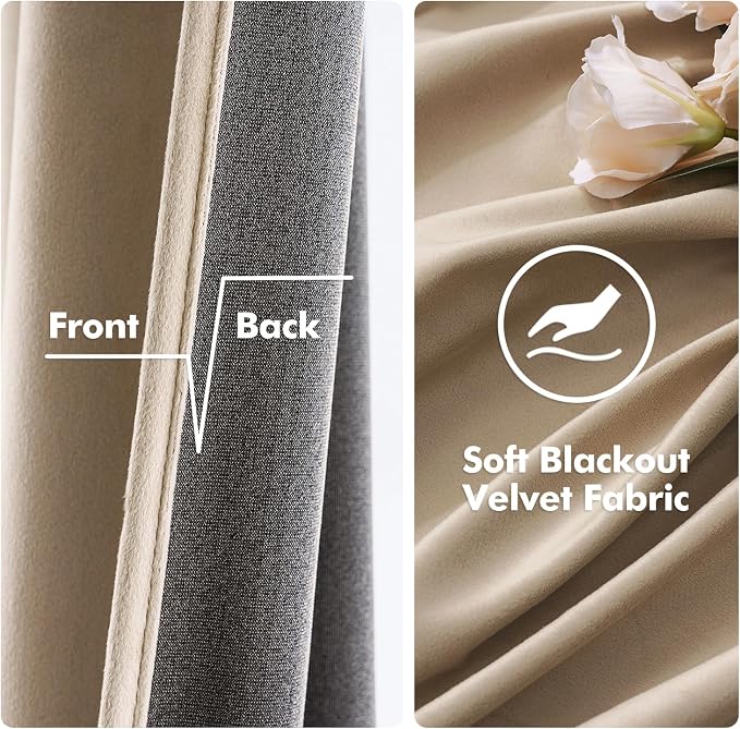 MIULEE Velvet Curtains Camel Beige 52 x 84 Inch Length Set of 2 | Grommet Drapes - Image 3
