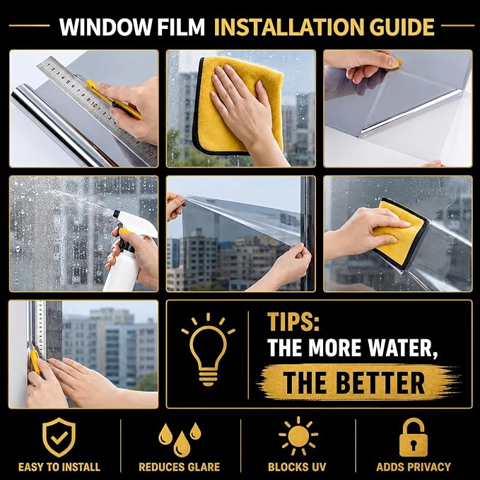 One Way Privacy Window Film Heat Control Mirror Tint 17.5Inx6.5Ft | Window Tint - Image 8