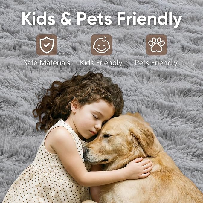 7x10 Large Grey Fluffy Soft Area Rug Non-Slip - Image 7