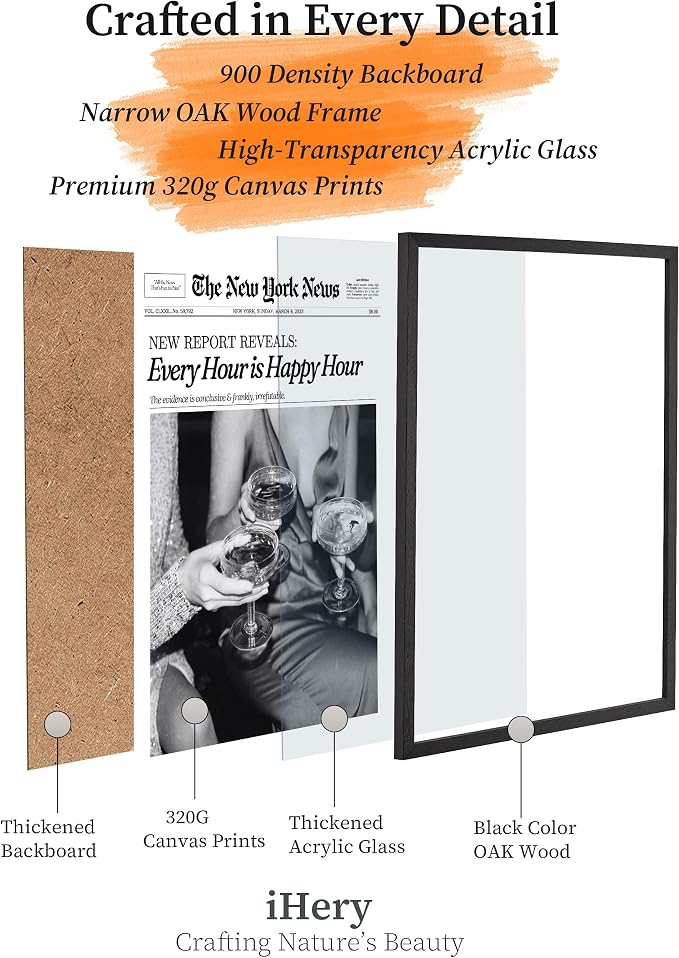 iHery Small 8x10in Every Hour Is Happy Hour Framed Newspaper Wall Art | Black - Image 4