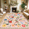 PLHXFR Area Rug 9x12 Living Room: Floral Washable Boho Soft Carpet Beige | by PLHXFRSoftAreaRugs