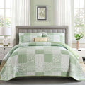 Mybedsoul Light Green Quilt Set Twin Size Dorm Bedding, 2 Pieces Plaid Floral by Mybedsoul