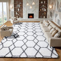 Area Rugs for Living Room, 7x10 Fluffy White and Grey Rug for Bedroom, by ONASAR