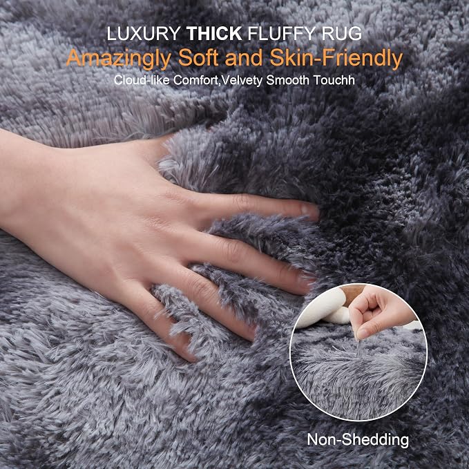 3x5 Thick Tie-dye Dark Grey Fluffy Shag Rug - Image 2