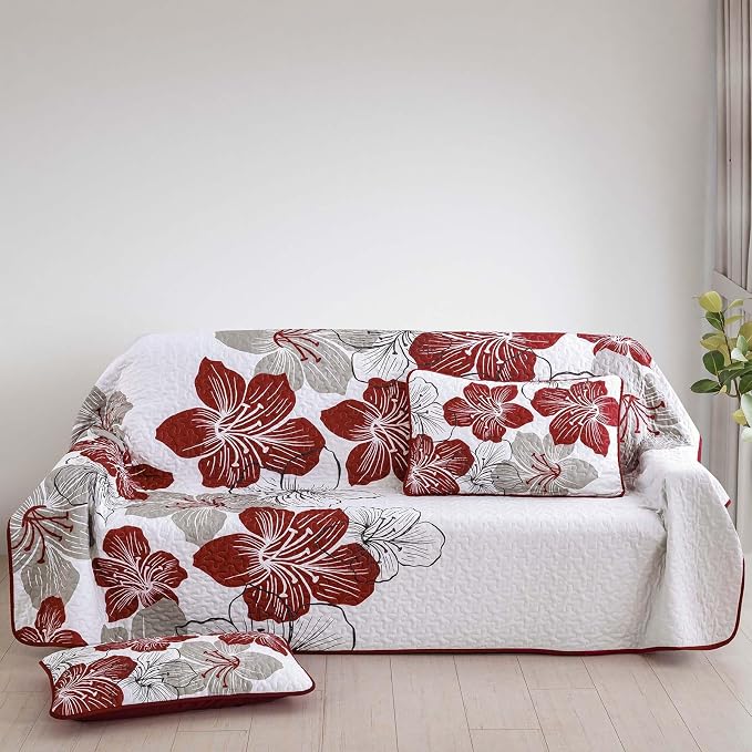 DJY Christmas Red Floral Quilt Set King 3 Pieces Floral Bedding Quilt Set Soft - Image 6