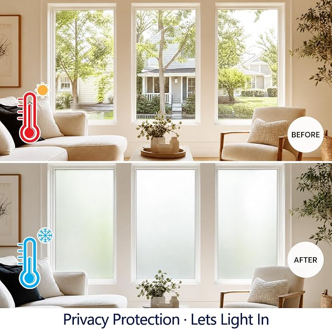 Frosted Window Privacy Film Static Cling Glass Film 35.4" x 6.5' | No Glue - Image 2