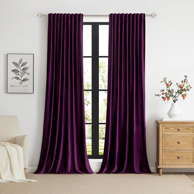 PRIMROSE Purple Velvet Curtains 90 inch Long - Image 5