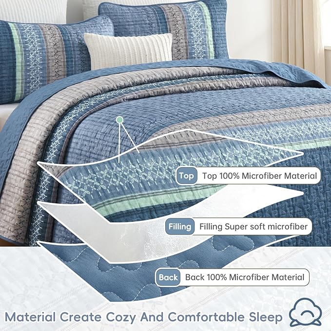 Cottolester Blue Quilt Set Full, Lightweight Microfiber Bedspread Coverlet Set - Image 6