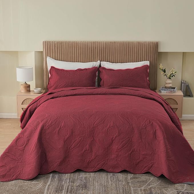 Kingnex Oversized King Bedspreads 128x120 Ultrasonic Quilted Burgundy | Extra - Image 2