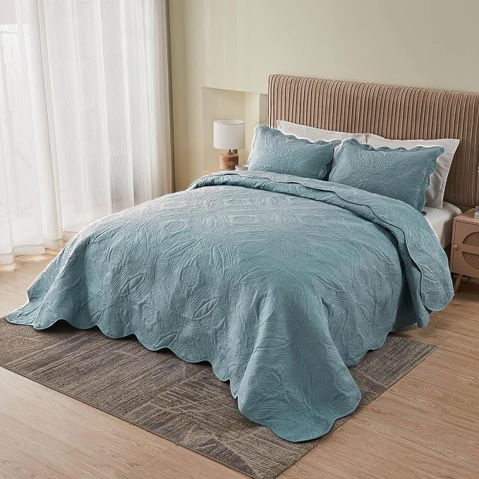 Kingnex Oversized Cal King Bedspreads 120x120 Ultrasonic Quilted Blue | - Image 5