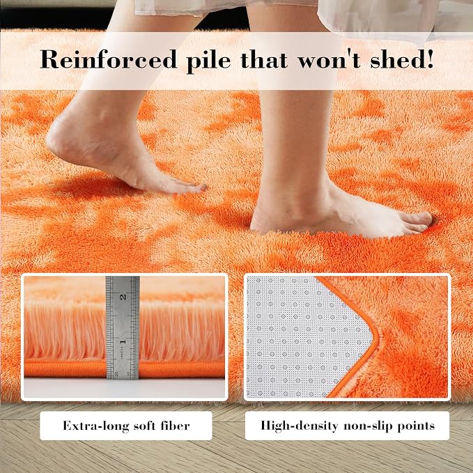 Mottled Orange 8x10 Area Rugs for Bedroom, Fluffy Rug Large Bedroom Carpet | - Image 4