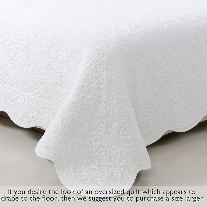 Cozy Line Home Fashions 100% Cotton Victorian Medallion Solid White Matelasse - Image 6