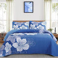 DJY Blue Quilt Set Queen 3 Pieces Botanical Floral Quilt Summer Bedding Set by HOME