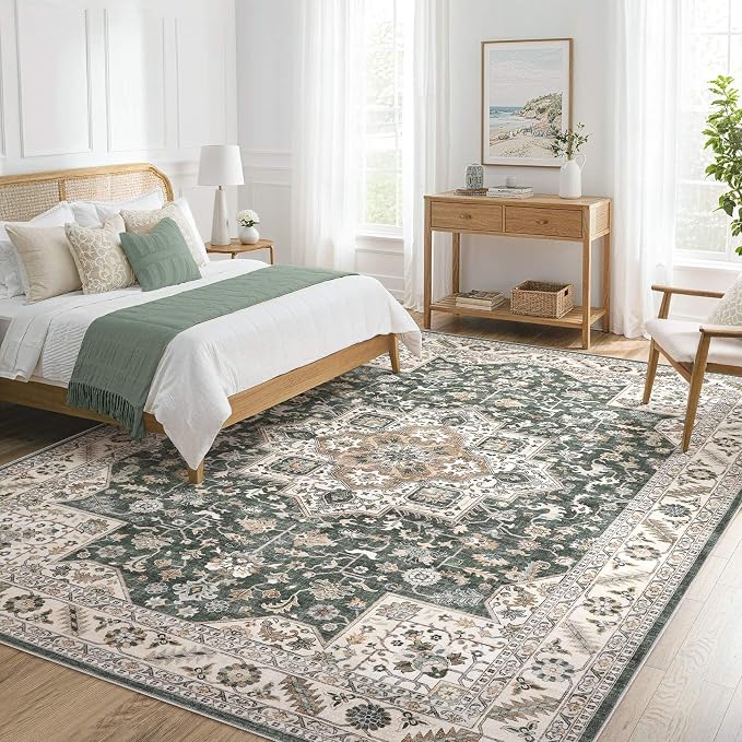 cotiled 10x12 Area Rug for Living Room, Traditional, Vintage Green - Image 9