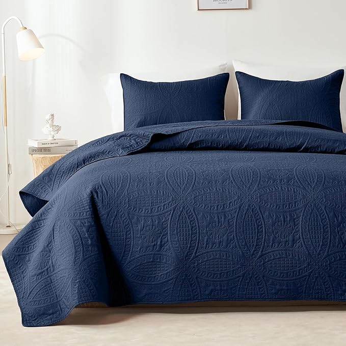 akkialla Navy King/Cal King Quilt Set, Ultrasonic Lightweight Bedspread Coverlet by akkialla