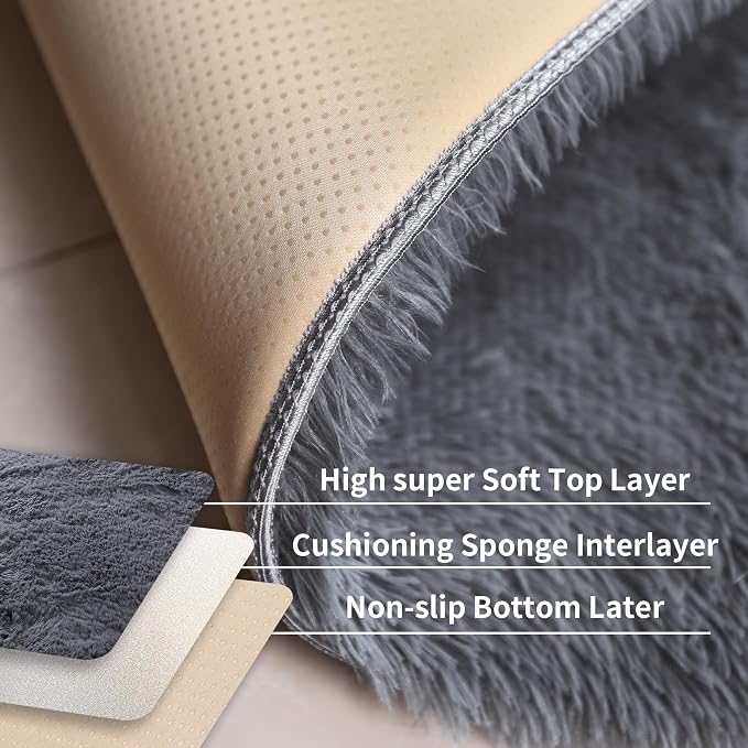 6x9 Grey Shag Rug for Bedroom, Soft Plush Fluffy Washable Carpet | Gray Area - Image 4