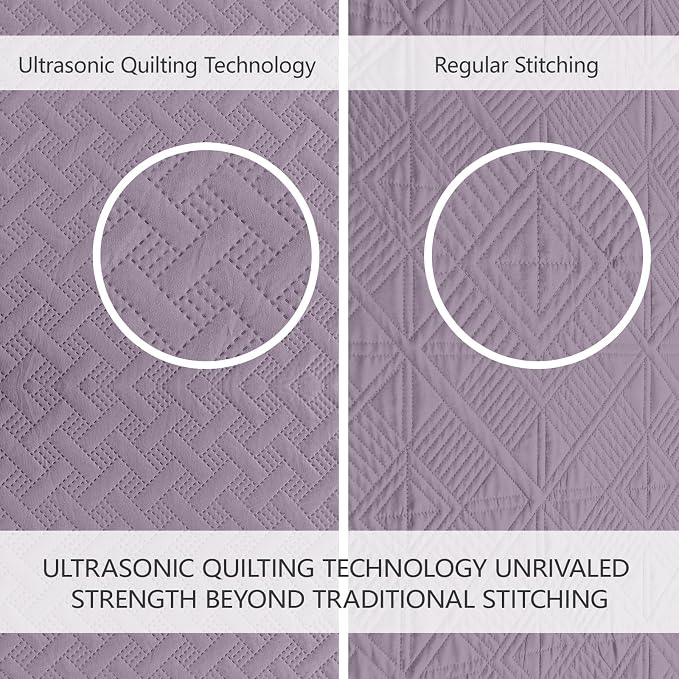 FLYMME Quilts King Size, Lightweight Grayish Purple Bedspreads, Basket Weave - Image 3