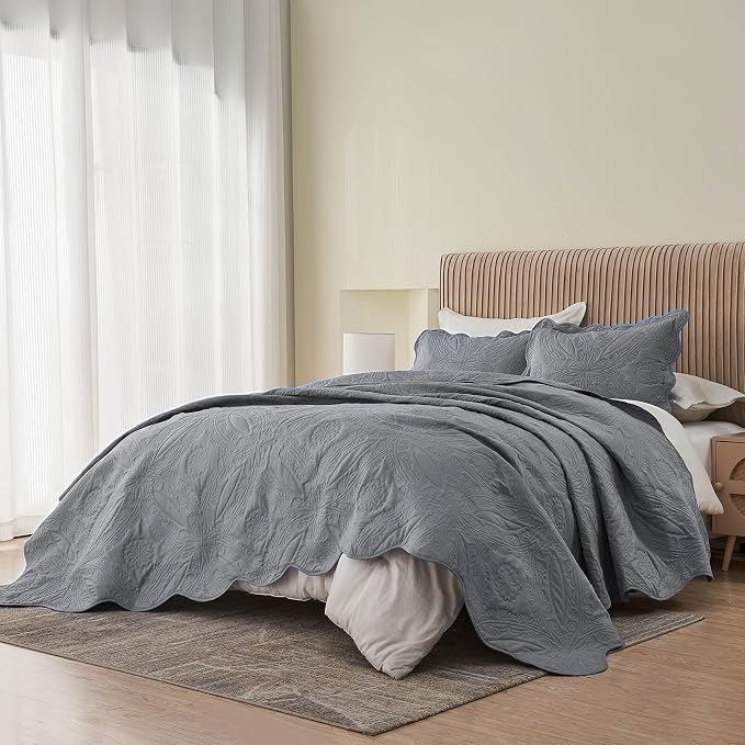 Kingnex Oversized King Bedspreads 128x120 Ultrasonic Quilted Grey | Extra Wide - Image 6