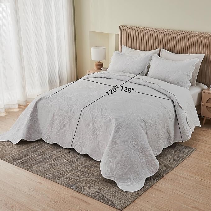 Kingnex Oversized King Bedspreads 128x120 Ultrasonic Quilted White | Extra Wide - Image 2
