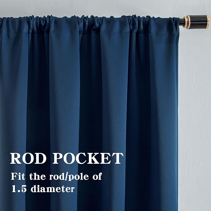 IGEMAEVE Blackout Curtains for Bedroom Rod Pocket Navy Blue 52" W x 84" L | - Image 2