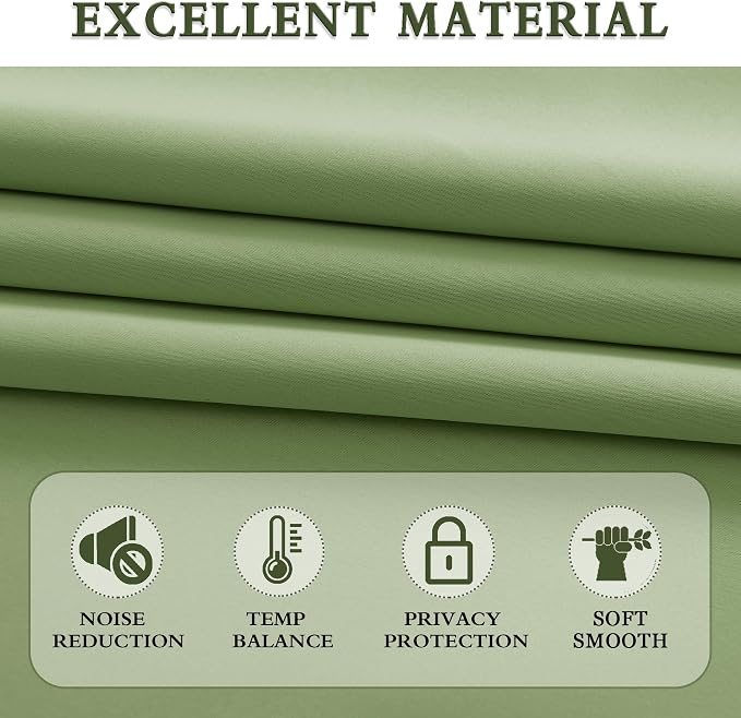 Sage Green Curtains 96 Inch Length Thermal Insulated Room Darkening Blackout - Image 4