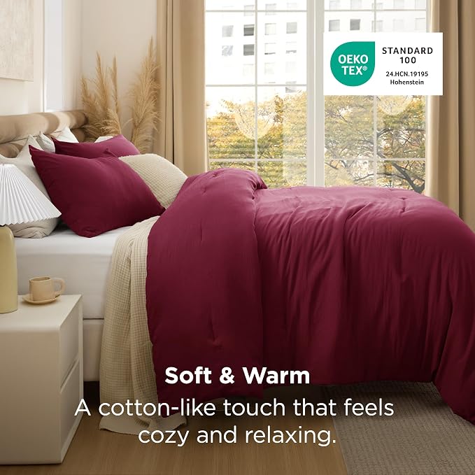 Bedsure Queen Comforter Set, Dark Red Soft Prewashed Bedding - Image 3