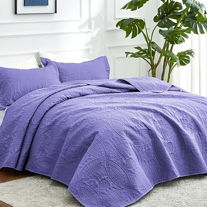 Love's cabin King Size Quilt Bedding Set Deep Purple Bedspreads - Image 2