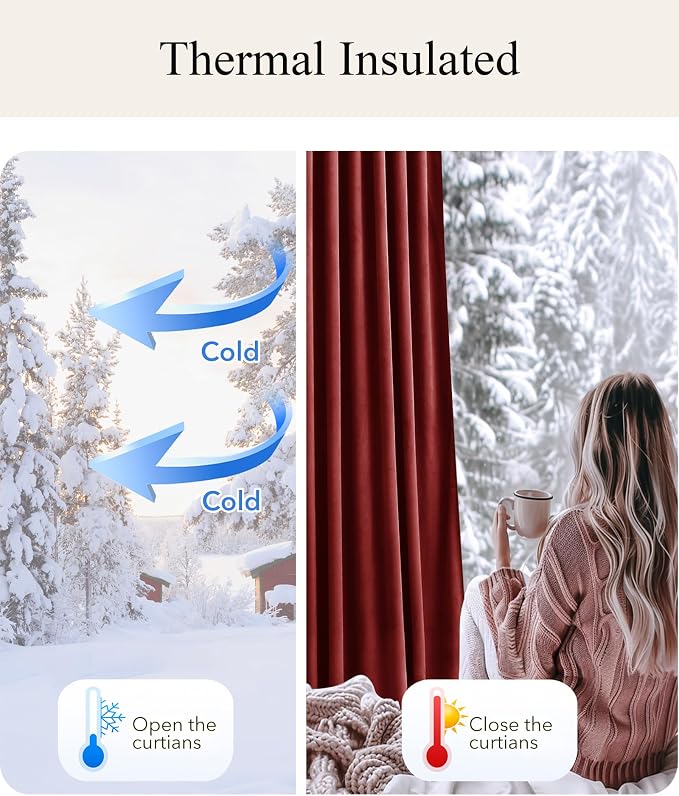 Burgundy Red Theater Curtains 108 inches 2 Panels, Christmas Decor | Heavy Soft - Image 5