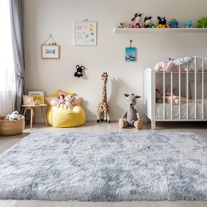 3x5 Thick Tie-Dye Gray Fluffy Shag Rug - Image 9