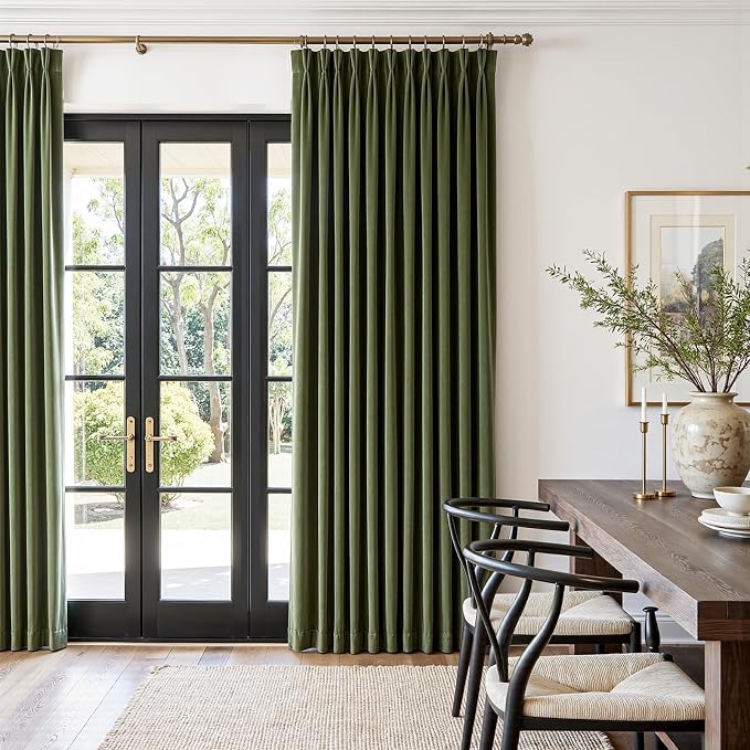 Hunter Green Velvet Pleated Blackout Curtains 108 Inches Long Room Darkening by Unknown