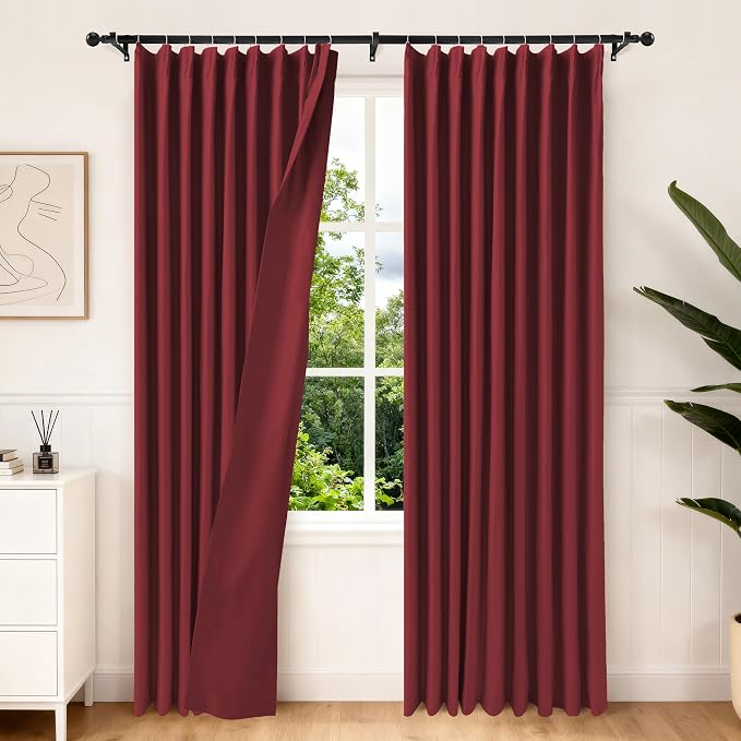 Etherealveil Wine Red Pinch Pleated Blackout Curtains 2 Panels 60"x90" | Back by Etherealveil