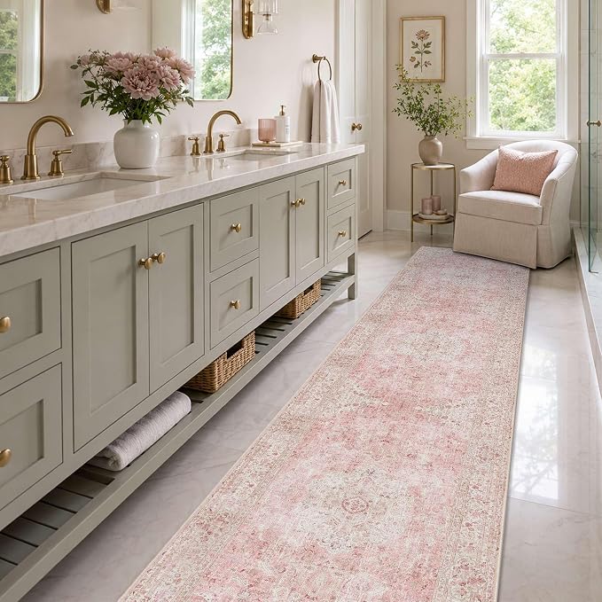Latte&Fog Hallway Runner Rug 2x10 Non Slip Washable Pink Rugs - Image 5