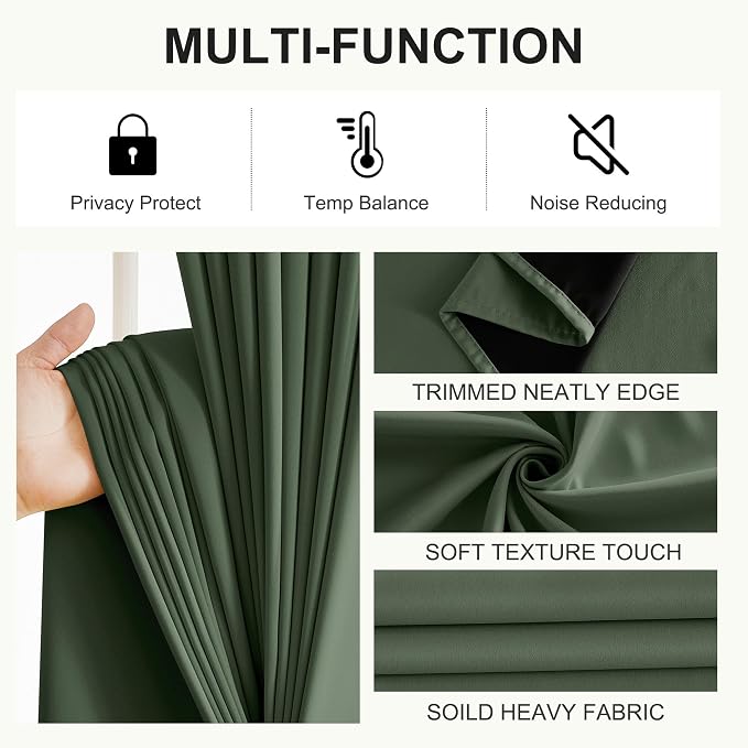 NICETOWN 100% Blackout Greyish Green Curtains 90 inches Long 2 Panels Set | - Image 7