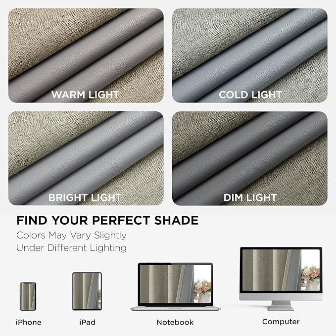 Joydeco Linen Color Black Out Curtains 84 Inch Long 2 Panels Set, Faux Textured - Image 8