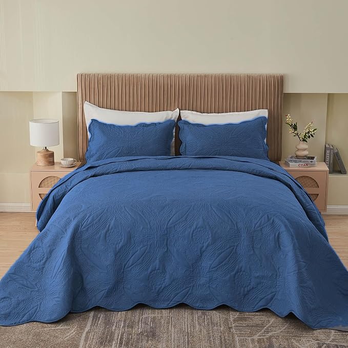 Kingnex Oversized Cal King Bedspreads 120x120 Ultrasonic Quilted Navy | - Image 2